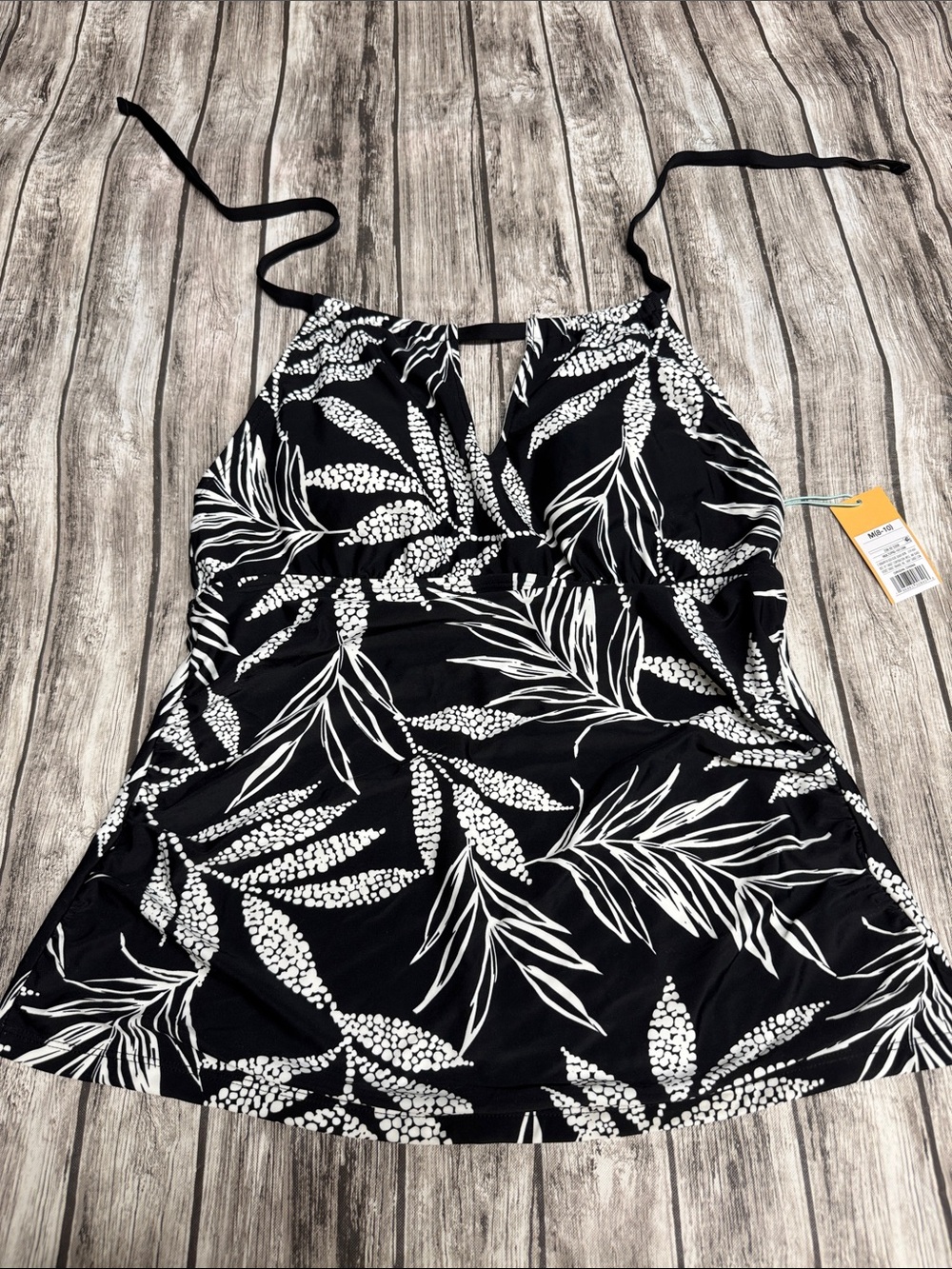 Kona Sol Black & White Botanical Halter Swim Tankini Top